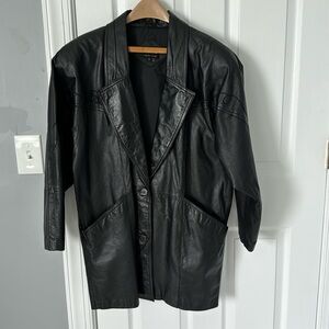 Woman black leather jacket